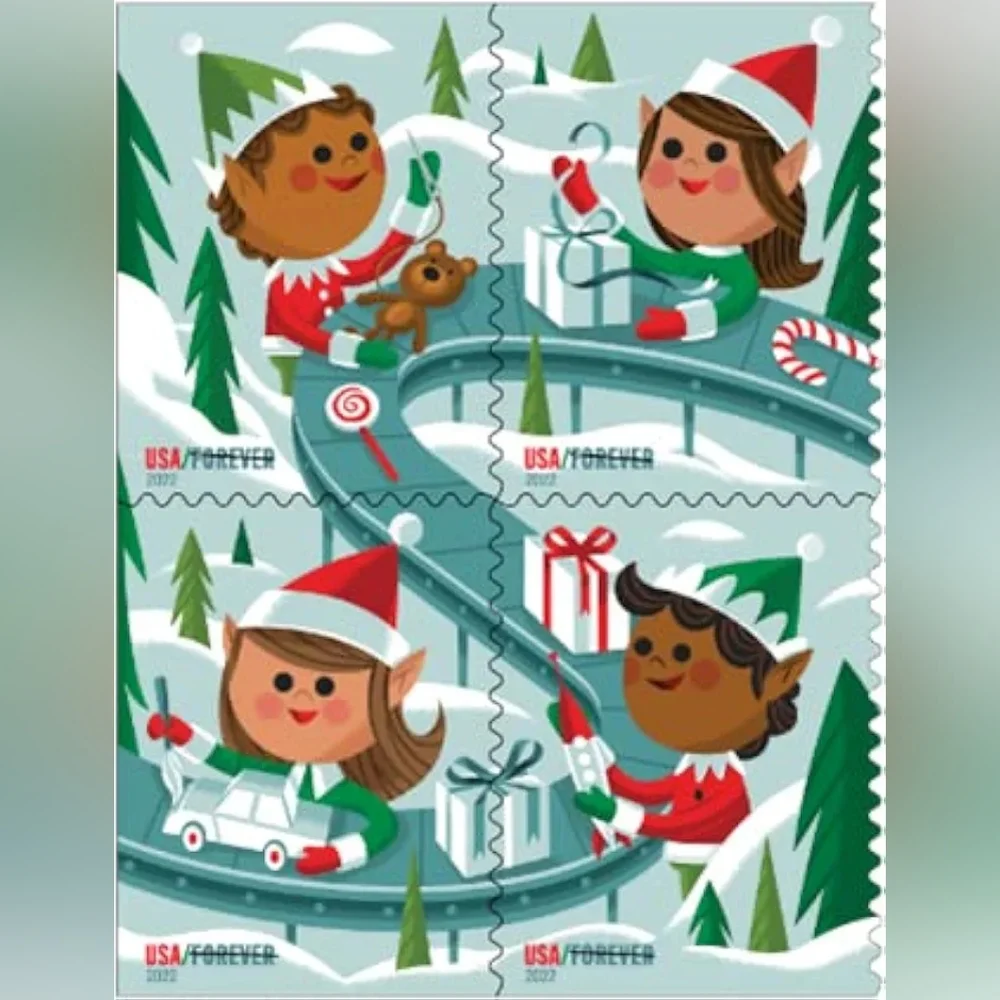 100 Holiday Elves 2022 Forever Postage Stamps USPS Christmas Wedding Invitations